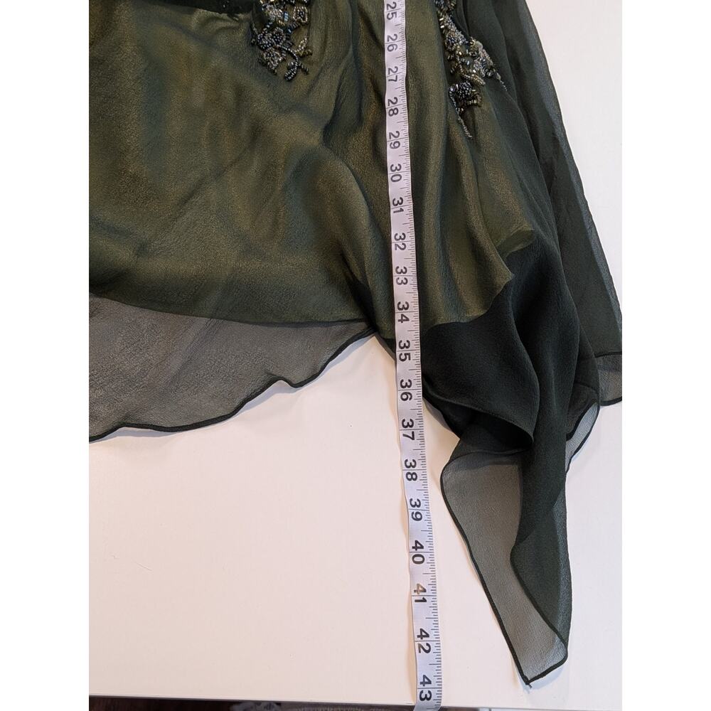 Vintage Silk Prom Dress Midi Gown L Green Y2K Fairy Floral Bead 90s Nymph Guest - Picture 11 of 11